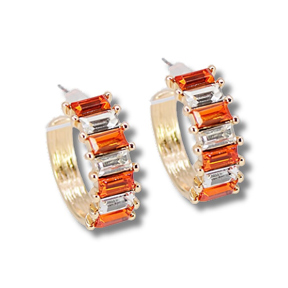 Crystal Baguette Huggie Hoop Earrings Orange Tennessee Vols College Football